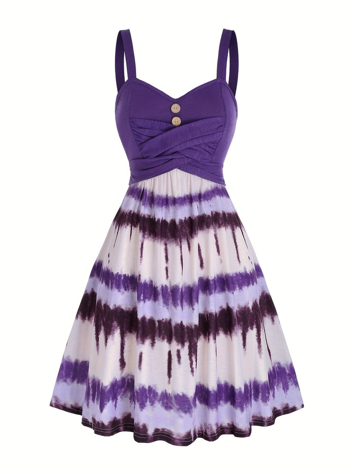 Gisele | Women's V-Neck Maxi Comfortable Tie-Dye Sleeveless Summer Dress with Buttons