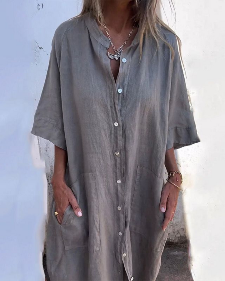 Meiva | Women's Shirt Long Dress with Buttons