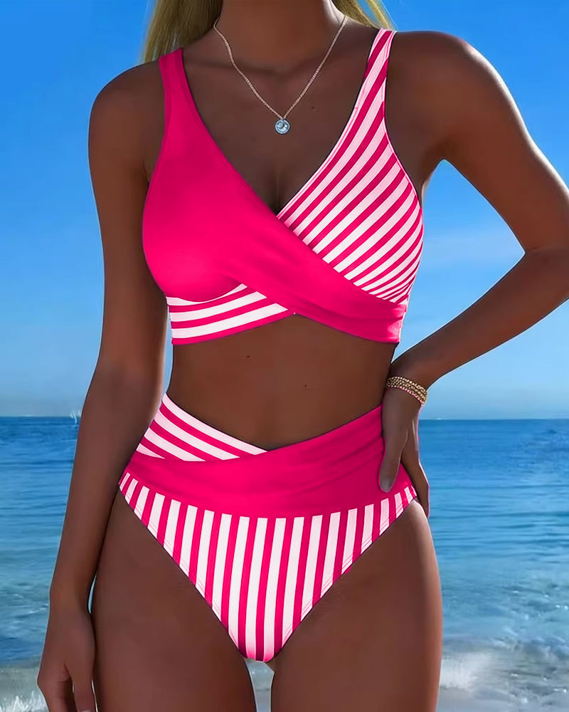 Giulia | Women's Striped V-Neck Bikini with High-Waisted Briefs