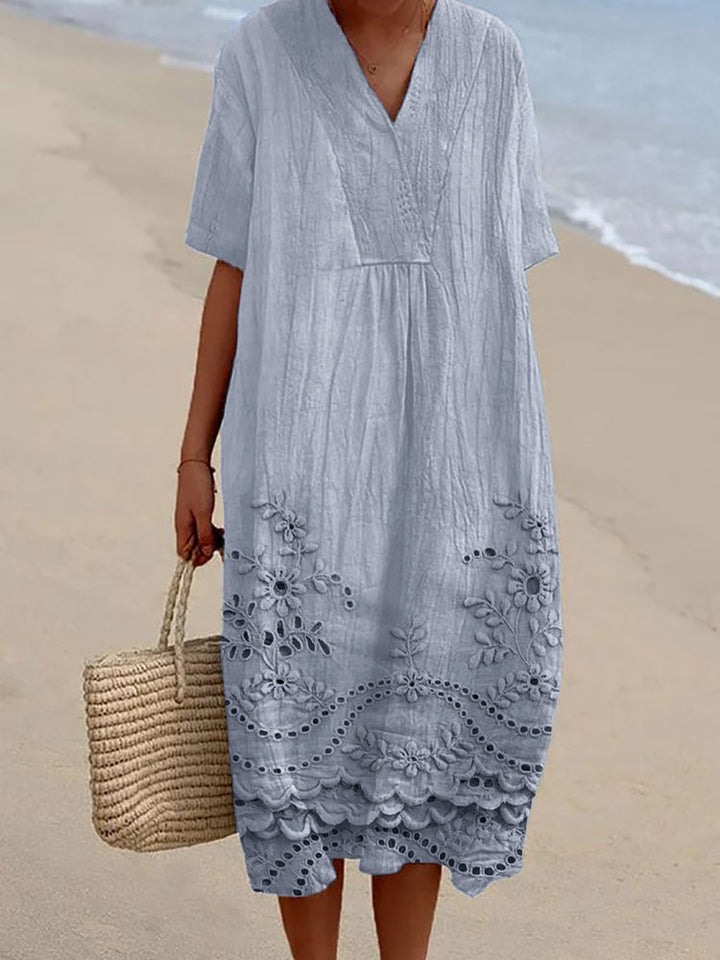 Evessa | Women's Loose V-Neck Midi Floral Summer Printed Dress