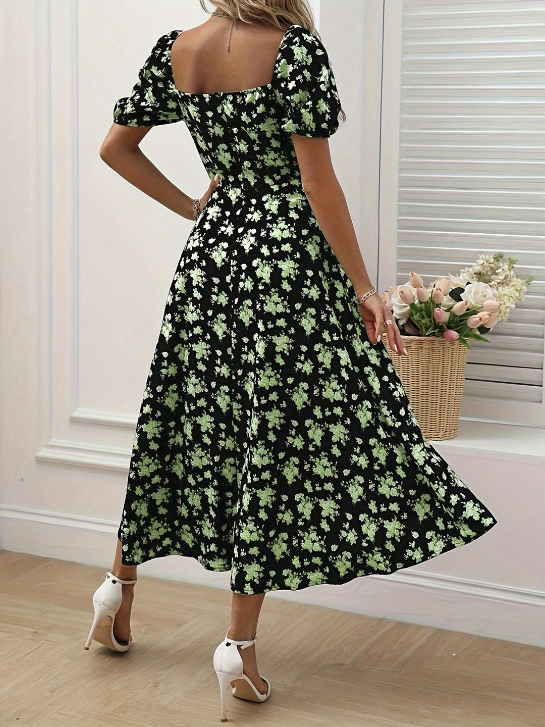 Mirella | Women's Puff Sleeve Mini Floral Dress with Side Slit