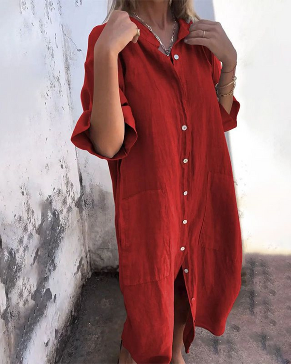 Meiva™ - Cotton Linen Shirt Long Dress