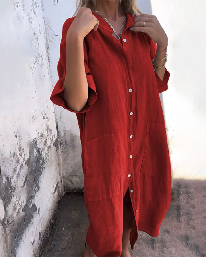 Meiva | Women's Shirt Long Dress with Buttons