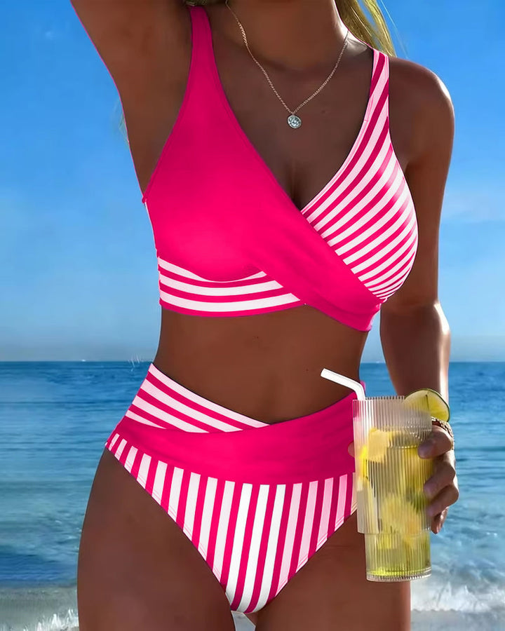 Giulia | Women's Striped V-Neck Bikini with High-Waisted Briefs