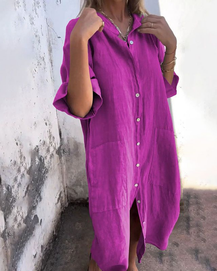 Meiva | Women's Shirt Long Dress with Buttons