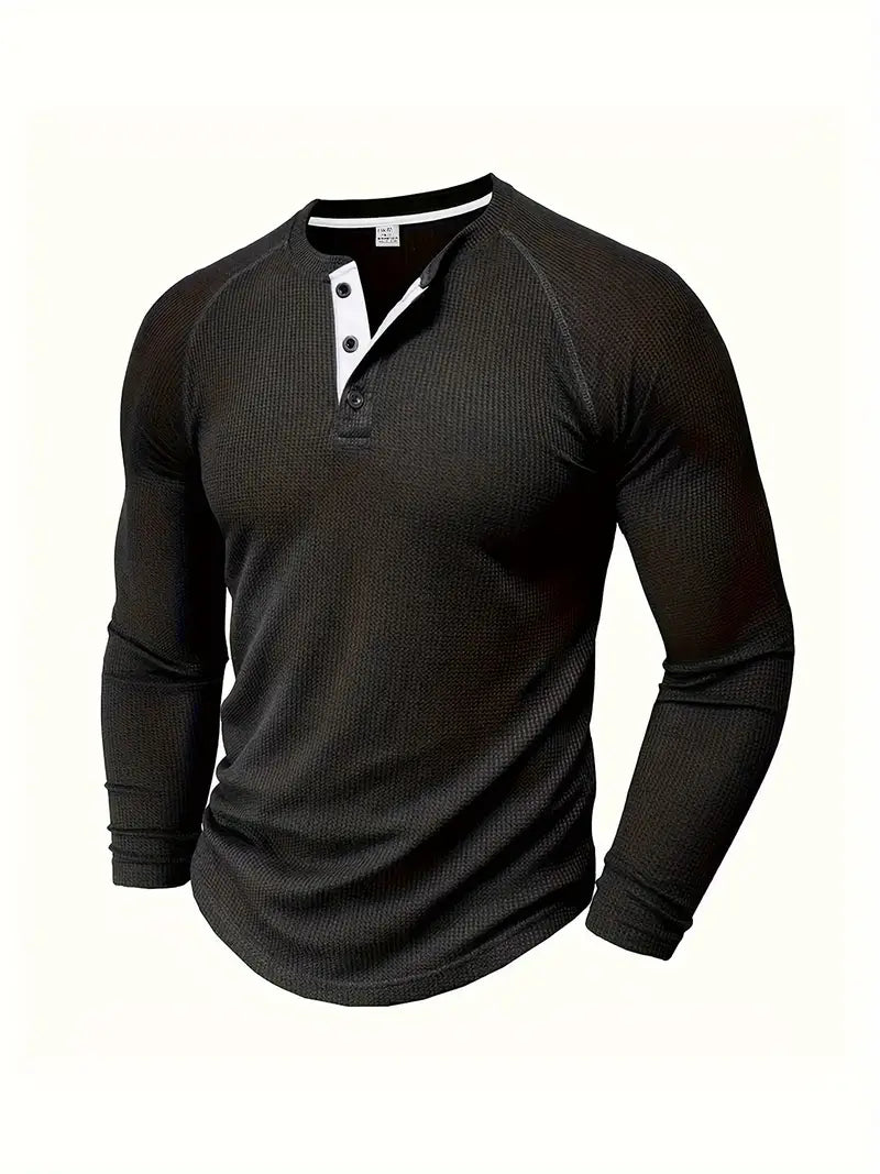Chad | Men's Long Sleeve Crew Neck Henley Shirt with Buttons