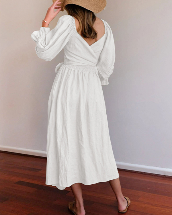 Aviana - Elegant Reversible Puff Sleeve Maxi Dress