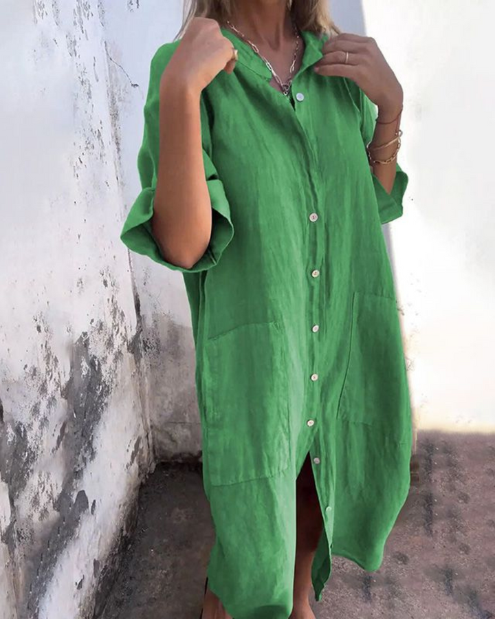 Meiva | Women's Shirt Long Dress with Buttons