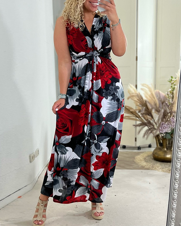 Svea | Sleeveless Pleated Dress with Floral Print