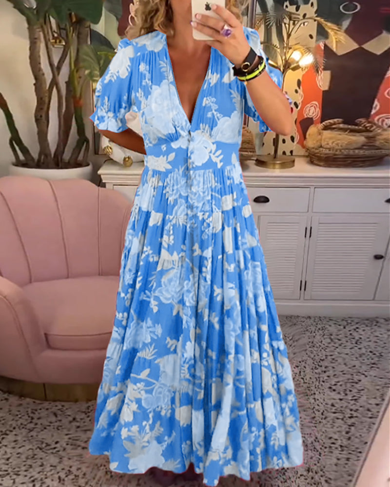 Catrisa™ | Floral Print V-neck Pocket Dress