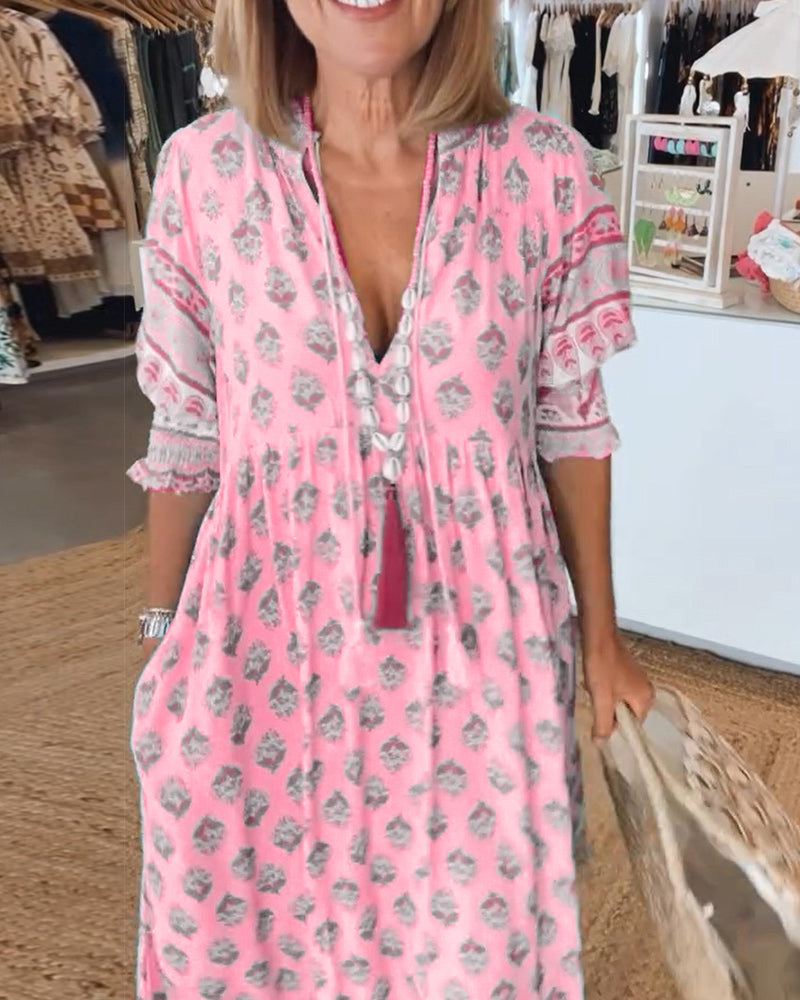 Modena™ | Casual Printed V-neck Half Sleeve Dress