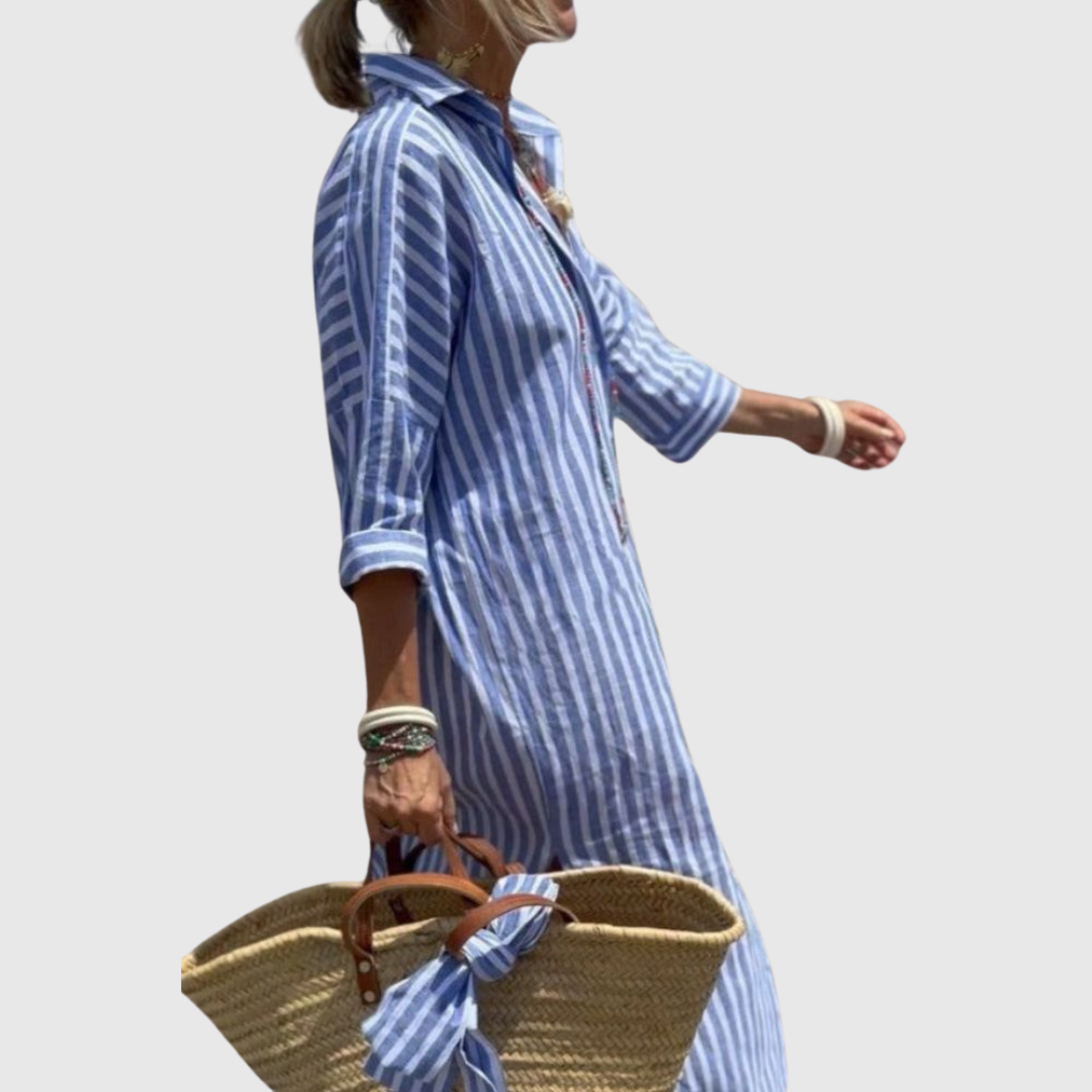 Elodie | Women's Chic Striped Button-Down Shirt Dress with Buttons