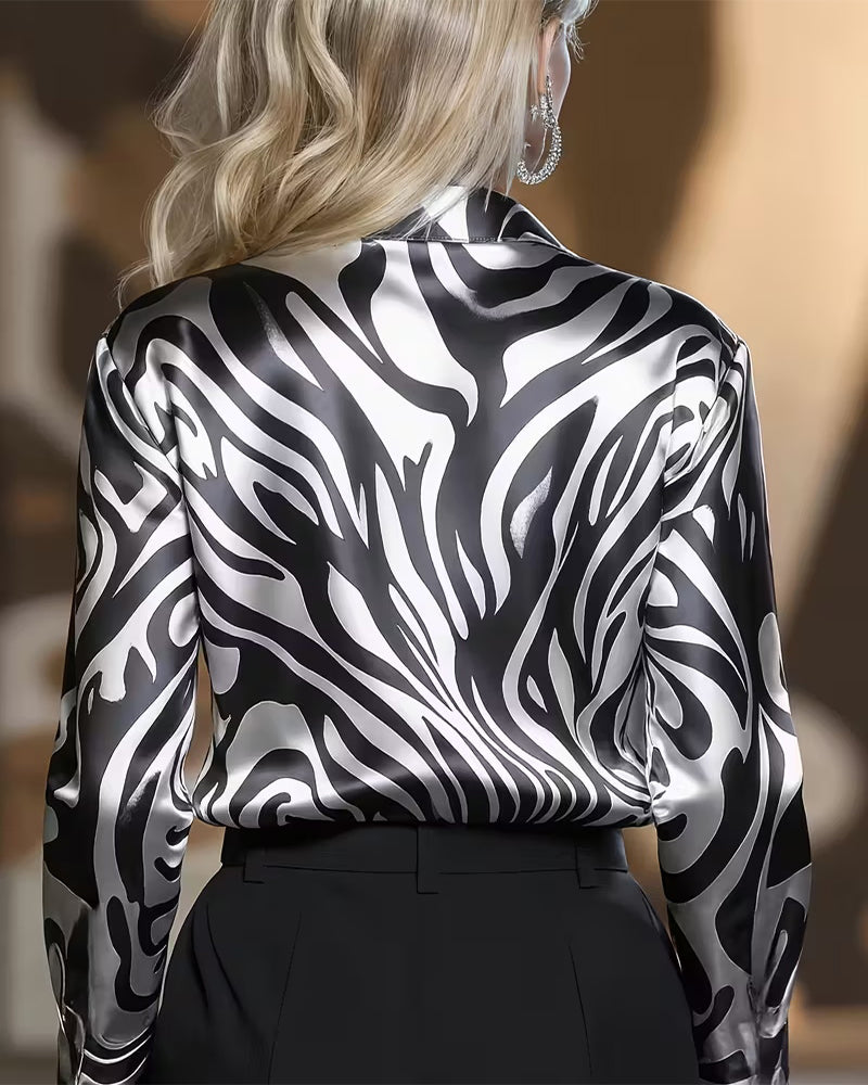 Women's Long Sleeve V-Neck Chic and Stylish Printed Blouse