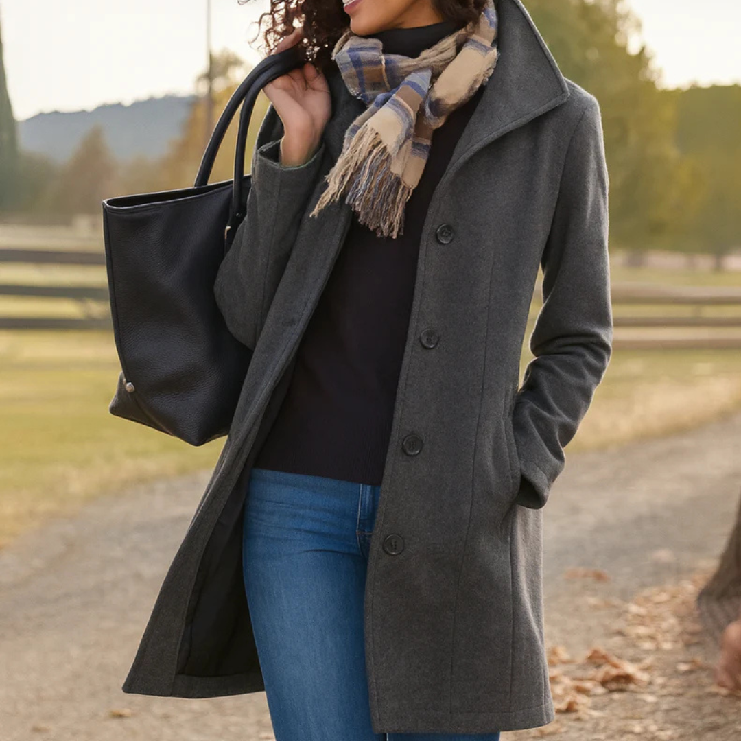 Vera | Women's Classic Mid-Length Button Coat with Buttons