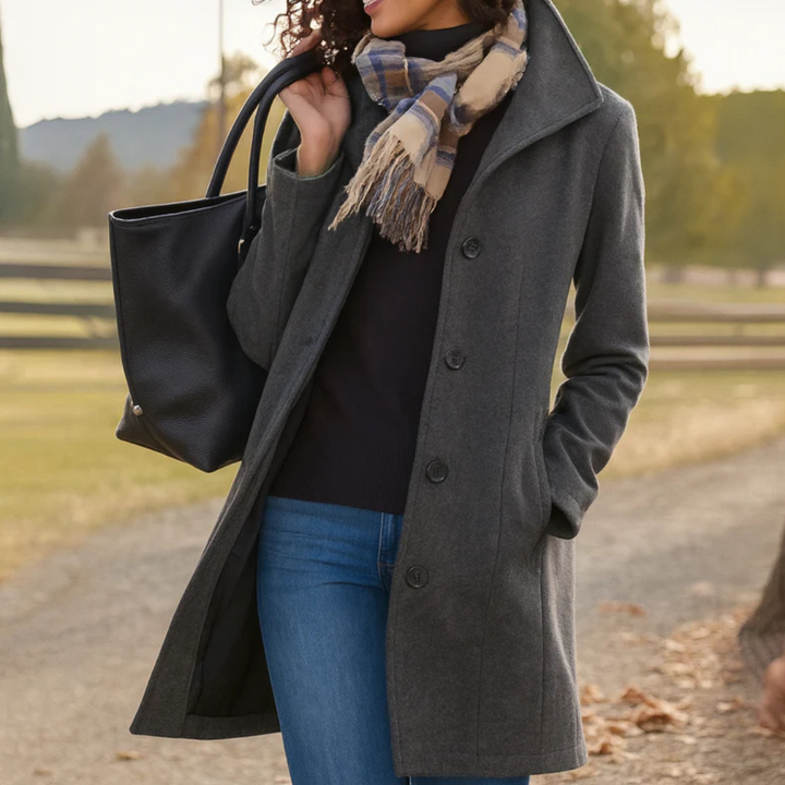 Vera | Women's Classic Mid-Length Button Coat with Buttons