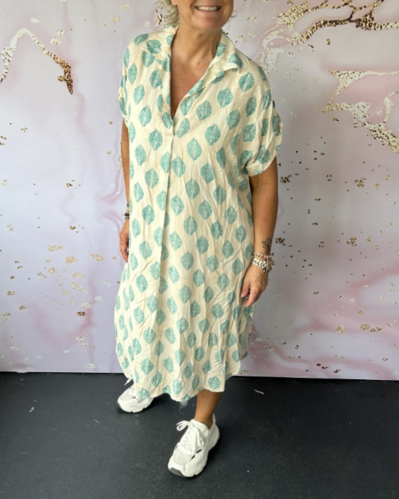 Dinie | Women's Short Sleeve V-Neck Maxi Loose Spring Dress with Side Slit
