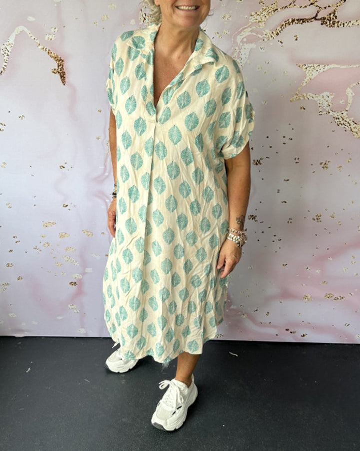 Dinie | Women's Short Sleeve V-Neck Maxi Loose Spring Dress with Side Slit