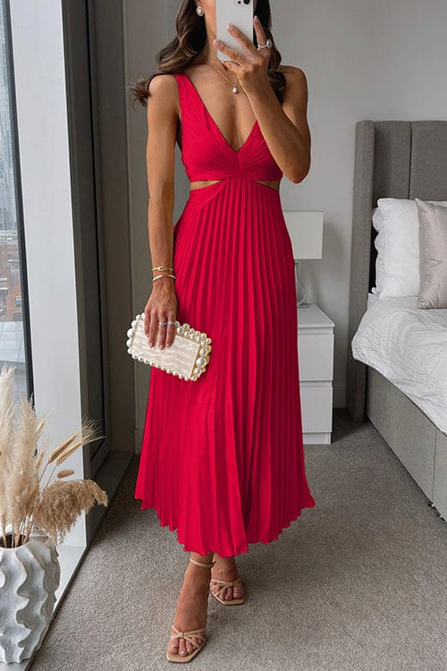 Sanne | Chic Satin Midi Dress with Elegant Pleats
