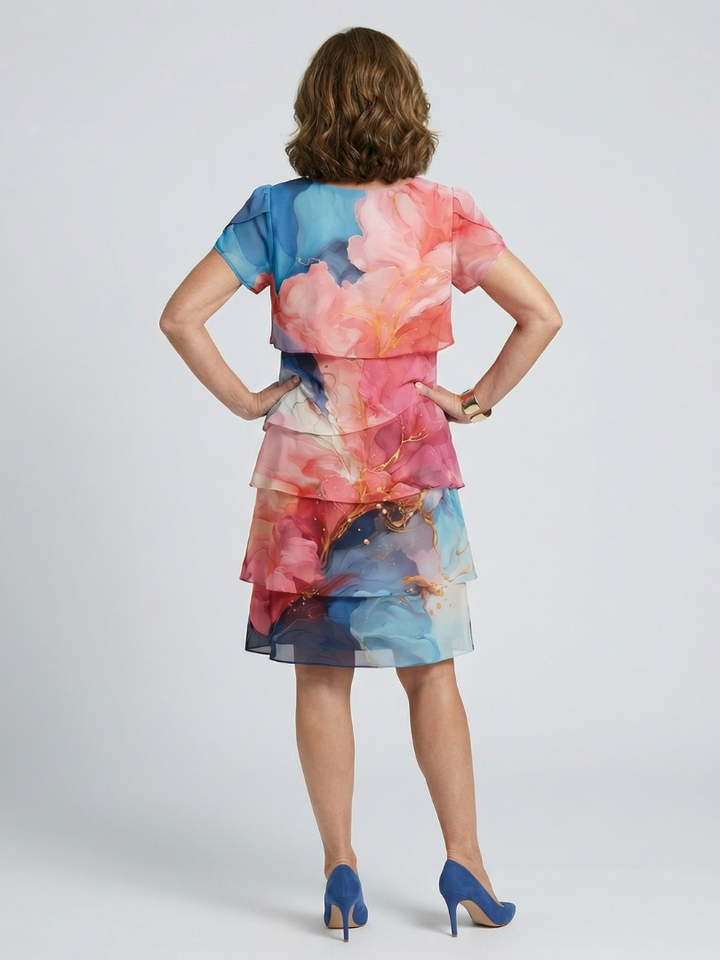 Mira | Elegant Knee-Length Marble Print Dress