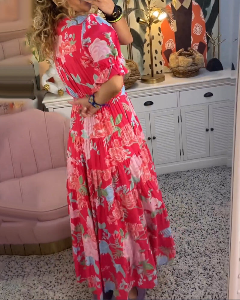 Catrisa™ | Floral Print V-neck Pocket Dress