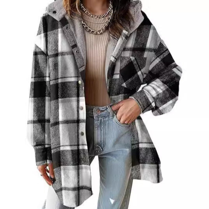 Tallulah™ - Relaxed Fit Hooded Jacket in Check Pattern