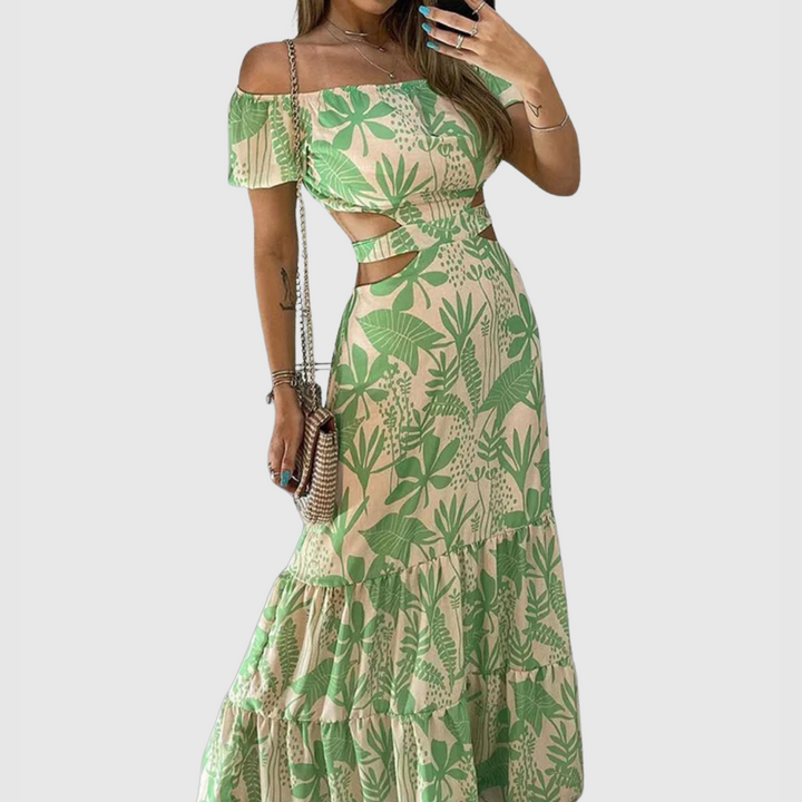 Arden - Elegant Irregular Grain Cut-Out Style Midi Dress