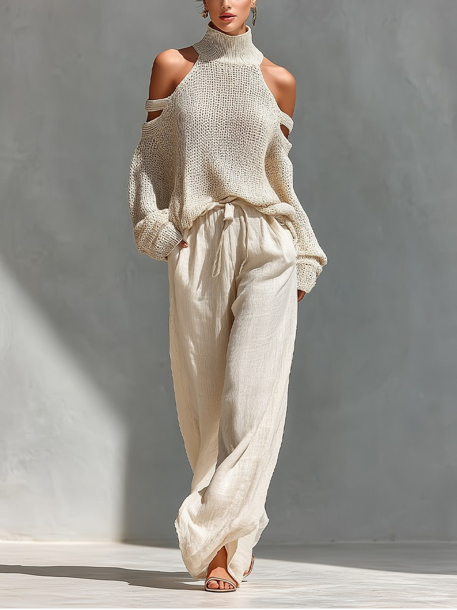 Alessia | Women's Cold Shoulder Two-Piece Set with Wide-Leg Pants