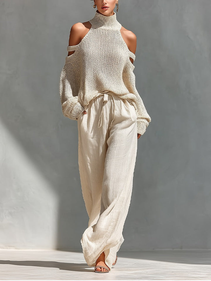Alessia | Women's Cold Shoulder Two-Piece Set with Wide-Leg Pants