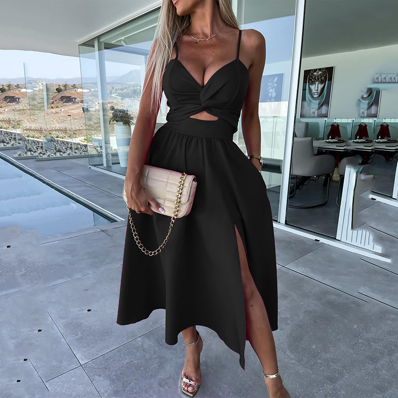 Chloe | Women's High Slit Spaghetti Strap Dress with Side Slit