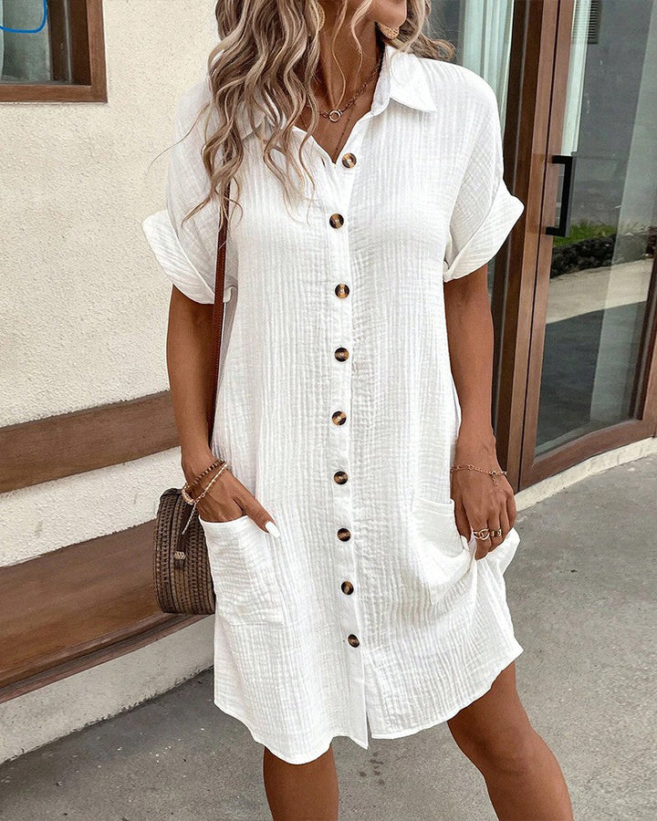 Melissa | Women's Relaxed Short Sleeve Knee-Length Comfortable Summer Dress with Pockets