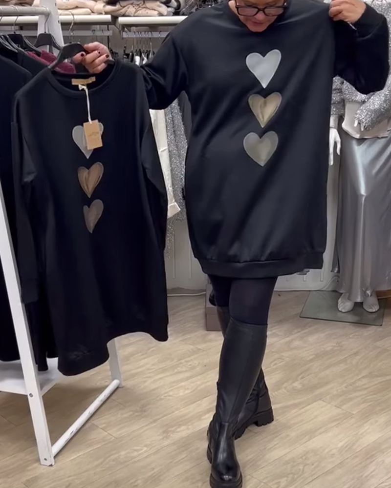 Francine™ - Women's Long Sleeve Heart Print Sweatshirt