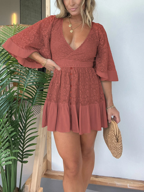 Pink Laura™ - Lace Crochet Romper Dress