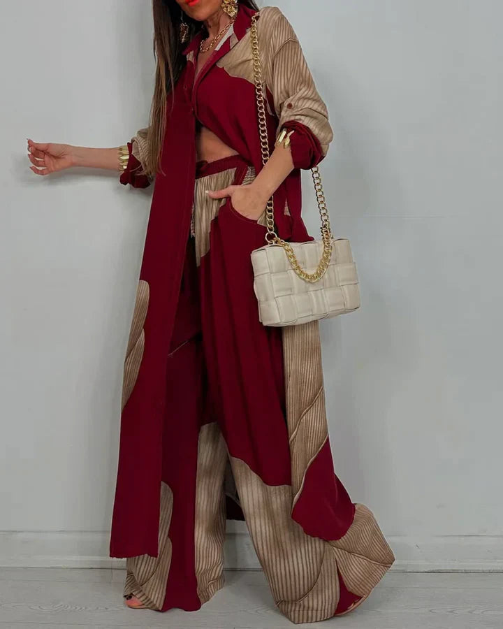 Skye - Trendy Patchwork Printed Top & Wide Leg Pants Set