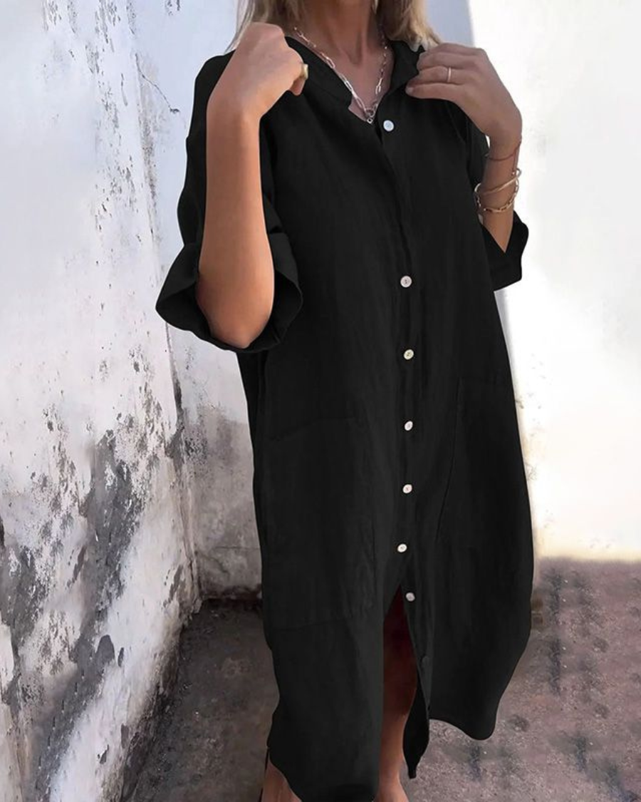 Meiva | Women's Shirt Long Dress with Buttons