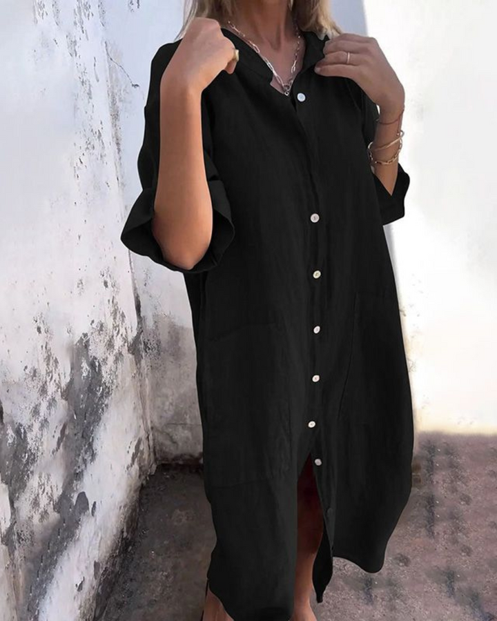 Meiva | Women's Shirt Long Dress with Buttons