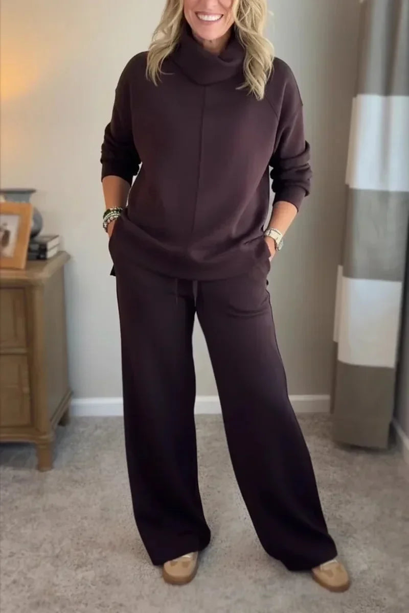 Aivra | Women's Turtleneck Long Sleeve Wide-Leg Two Piece Set with Pockets