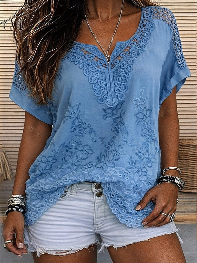 Women's V-Neck Short Sleeve Blouse