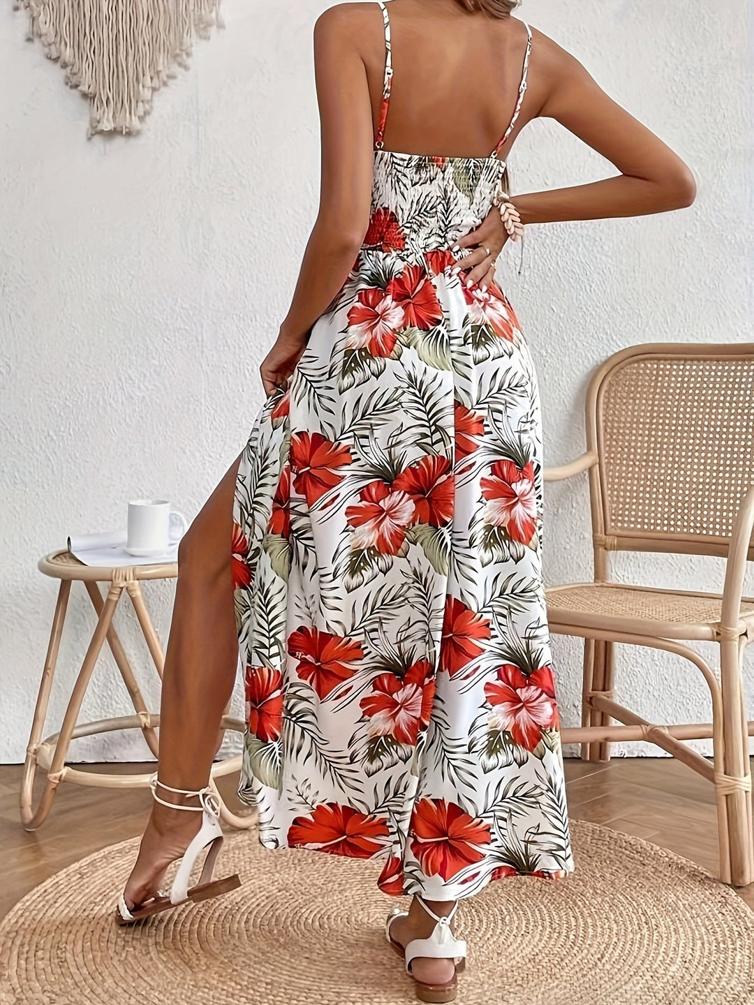 Maple | Women's Floral V-Neck Suspender Maxi Dres