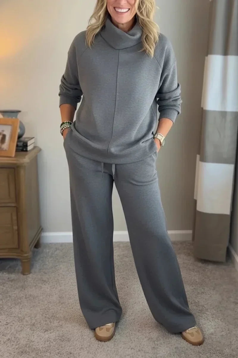 Aivra | Women's Turtleneck Long Sleeve Wide-Leg Two Piece Set with Pockets