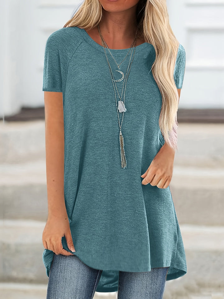 Faye | Relaxed Casual Longline Crew Neck T-Shirt
