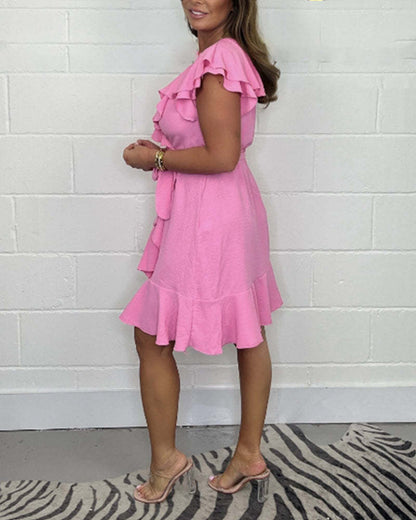 Rachel™ - Elegant V-Neck Ruffle Dress