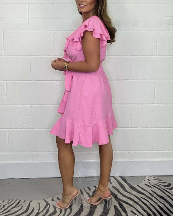 Rachel™ - Elegant V-Neck Ruffle Dress