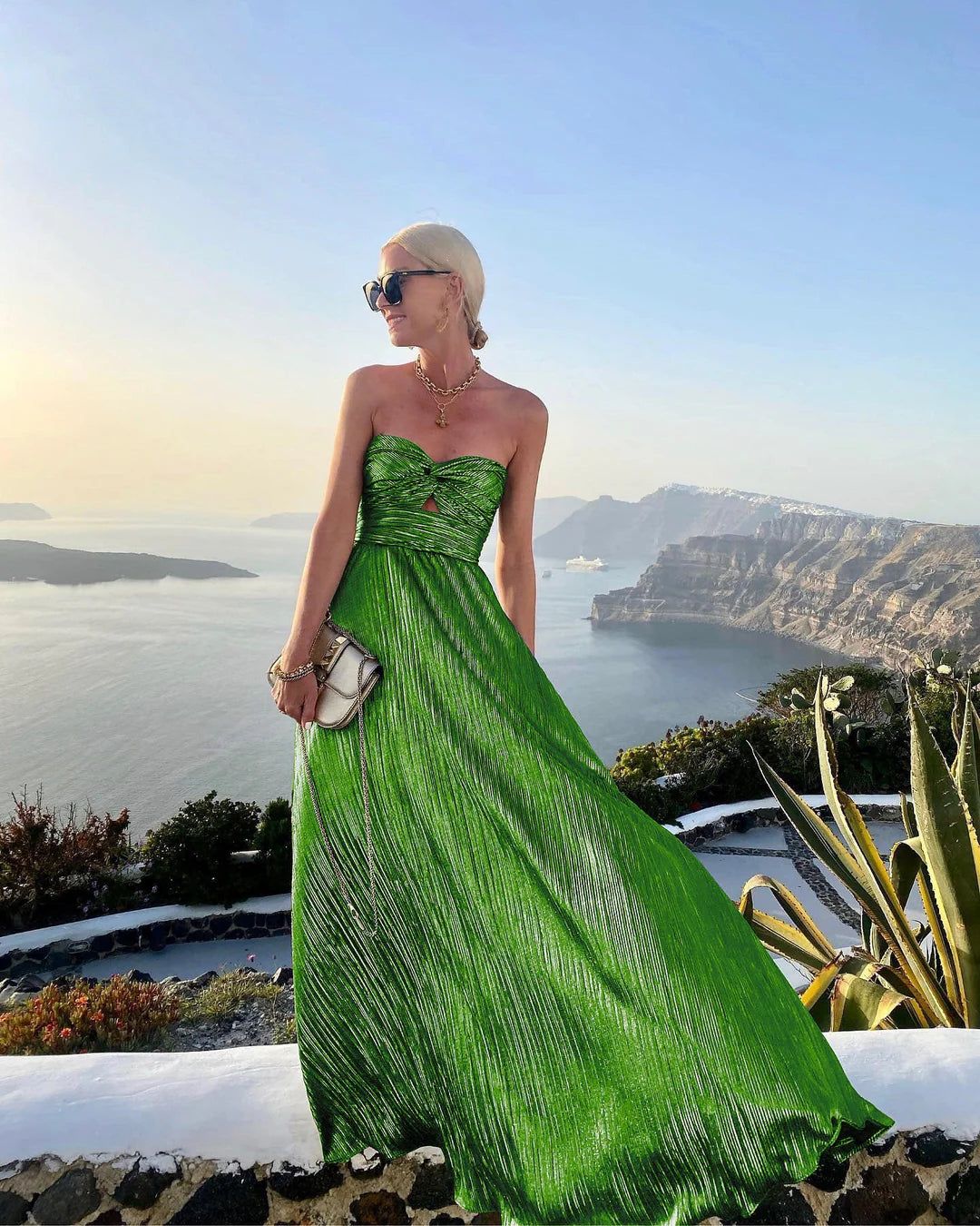 Ane | Women's Strapless Maxi Dress with Cut-Out