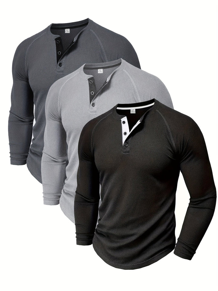Chad | Men's Long Sleeve Crew Neck Henley Shirt with Buttons