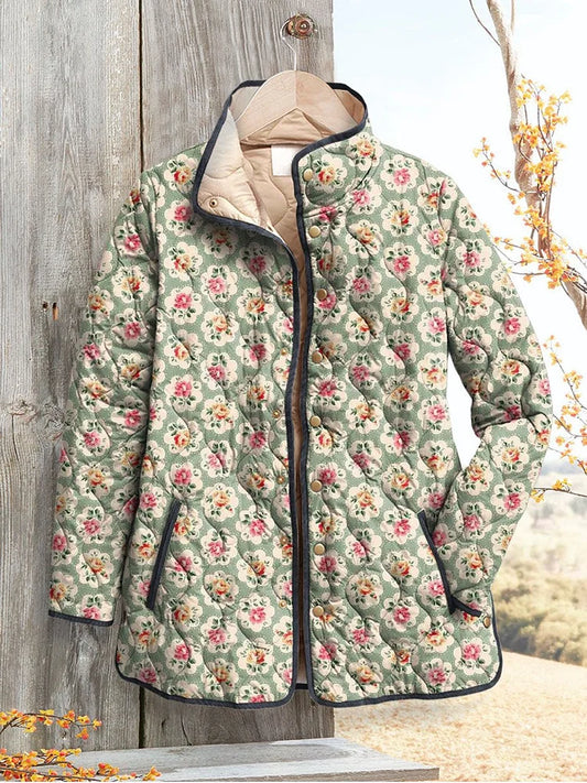 Women's Vintage Sweet Jacket Art Print with Flowers