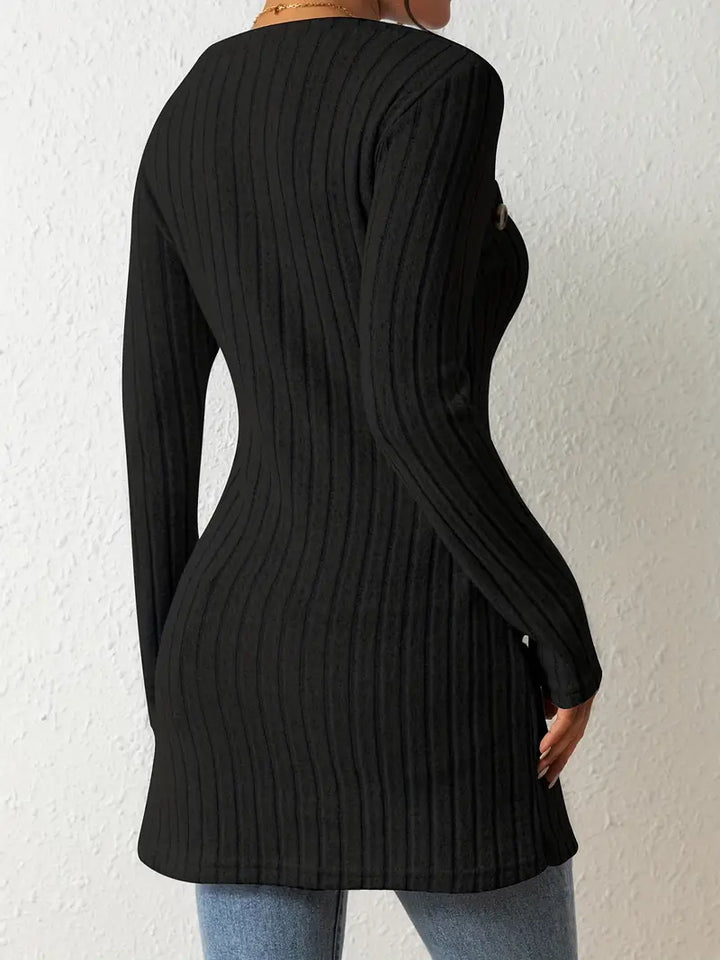 Julia | Women's Long Sleeve Square Neck Asymmetrical Top with Buttons