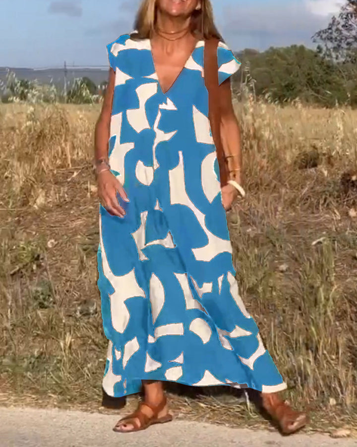 Elowen | Women's Relaxed Irregular Geometric Print Sleeveless Dress
