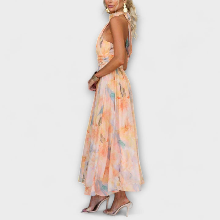 Dana | Women's Halter Neck Watercolor Halter Maxi Dress
