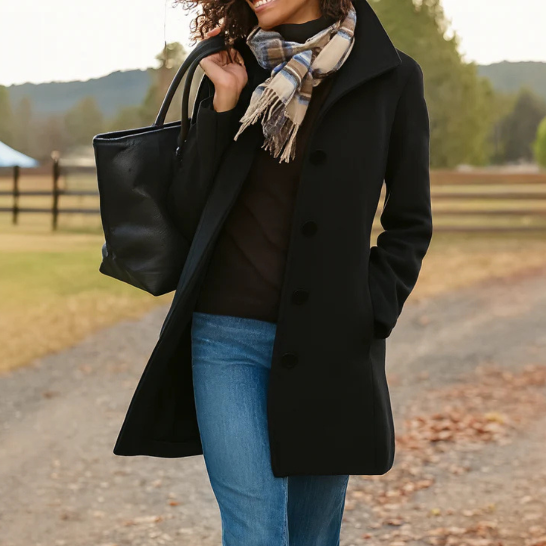 Vera | Women's Classic Mid-Length Button Coat with Buttons