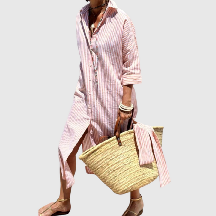 Elodie | Women's Chic Striped Button-Down Shirt Dress with Buttons